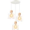 PETITES ECREVISSES 3 Luci Lampadario a Sospensione E27 Vintage Industriale Plafoniera Bianco Retro in Metallo gabbia Lampada da soffitto per Cucina Salotto (Base di 30cm- legno)