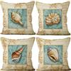 Aoihrraan 46x46cm Confezione da 4 Mediterraneo Stile Copricuscini Divano Retrò Mare Conchiglia Conchiglie Federe Per Cuscini Decorazione In Lino Camera Da Letto Soggiorno All'Aperto Giardino Divano
