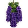 HAOSHICS 12 fiori artificiali di glicine appesi, vite di glicine finta, fiori di seta, corda di glicine finta per arco esterno, matrimonio, festa, decorazione per casa e giardino (viola)