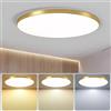 Mengjay Plafoniera LED Soffitto Moderna,Lampada a Soffitto Ultra Sottile Rotonda,Moderna Plafoniere 3 colori dimmerabili per Corridoio, Portico, Garage, Ingresso, Scala (40W, Oro)
