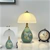 XINYASEE Lampada da comodino - lampada da tavolo in ceramica a forma di goccia d'acqua con motivo a fiori e uccelli, E27, luce a tre colori 20 * 33 cm (Verde)
