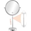 Nicesail Specchio da trucco alto 48 cm con ingrandimento 10x, specchio da tavolo a due lati da 20,3 cm con piedistallo, finitura cromata regolabile in altezza