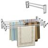HOMASIS Stendibiancheria da Parete con 8 Aste in Acciaio Inox, Stendino da Parete per Bagno/Lavanderia, Stendino a Muro Richiudibile e Salvaspazio, Argento (86 x 64 x 22 cm)
