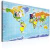 murando - Pannello di Fibra con Puntine - Mappa Mondo 120x80 cm 1 Pezzo - Bacheca & Quadro su tela in un uno - Decorativo per Parete - Lavagna Grande per le Note Ufficio - Geografica k-A-0135-v-a