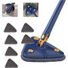 Genérico Scopa per pulizia triangolare girevole a 360 gradi, regolabile, strumento di pulizia multifunzione, mocio a pressione automatica (scopa blu + 6 panni per mocio) (blu)