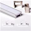 Aftertech® 2m 2metri 1908 19x8mm PROFILO ALLUMINIO CALPESTABILE PER STRISCE STRIP LED BARRA RIGIDA 2MT + COVER BIANCA