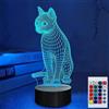 SUPERHONGJIHAO Luce notturna 3D per bambini, lampada LED 3D gattino con telecomando, 16 colori mutevoli regalo di Natale e compleanno per bambini