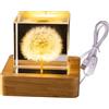 cimsfcor Luce notturna 3D con sfera di cristallo da 6 cm,lampada notturna con base in legno,lampada a sfera di cristallo con denti di leone,decorazione per la casa,decorazione da tavolo