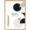 FRAMAI® Cornice quadro 50x70 cm in colore quercia MDF, con telaio ecologico e plexi anti-rottura, gancio e supporto
