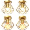 iDEGU 4 Pezzi Plafoniera Vintage E27 Lampadario Soffitto Industriale 16cm Paralume in Metallo Design Gabbia Retrò E27 Lampada da Soffitto per Corridoio, Camera da Letto, Cucina (Gabbia A, Dorato)