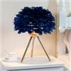 Mengjay Lampada da Comodino,Lampada da Tavolo con Piume Paralume,Abat Jour da Comodino Camera da Letto,E27 Lampada da Scrivania Moderna Luce da Lettura per Soggiorno (Blu)