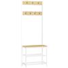 WOLTU Appendiabiti Panca Porta Scarpe 3 in 1, Scaffale per Scarpe a 2 Livelli con Sedile e 7 Ganci, per Corridoio/Ingresso, Metallo + Legno Ingegnerizzato, Bianco + Rovere Chiaro, 60x31,5x170cm
