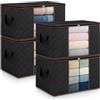 unycos - 4 Pezzi | Scatole per Vestiti 90L, Tessuto con Finestra Trasparente 60x43x35cm, Scatole/Borsa Pieghevoli, Organizzatore Sotto il Letto per Piumini, Asciugamani, Cuscini (Nero/Marrone)