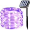 r2digital Tubo Natalizio Led viola ad Energia Solare, Luci Luminose di Natale da Esterno, Corda IP65 8 Modalità per Giardini, Decorazioni Natalizie, Feste, Pannello con batteria ricaricabile (Viola, 24)