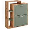 Vicco Scarpiera Orlando, Goldkraft rovere/verde, 80 x 90 cm, con due ripiani ribaltabili per riporre le scarpe in modo salvaspazio