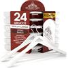 Eurocali 24 Grucce Appendiabiti in Legno Bianco a Spalla Larga per Vestiti Abiti Giacche Camicie - RealGruccia Barra Porta Pantaloni e Gancio Girevole 360° - Finitura Lucida e Profilo Smussato - 24x45cm