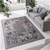 TAPISO Dream Tappeto Soggiorno Salotto Moderno Crema Grigio Scuro Quadrato Foglie Floreale A Pelo Corto 140 x 200 cm