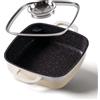 STONELINE Casseruola Quadrata 20 cm, Tegame 2 Manici Coperchio Salva-Aroma Alluminio Pressofuso, Rivestimento Antiaderente con Vere Particelle di Pietra, A Induzione Forno Tutti i Piani, Crema