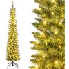 COSTWAY Albero di Natale Slim da 150/180/210 CM, Albero di Natale Artificiale con 150/180/200 Luci LED Bianche Calde, 296/390/499 Punte di Ramo e Supporto Pieghevole in Metallo (180 cm)