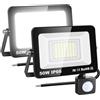 RIGIDON 2x 50W 5000lm faretto con pir sensore di movimento, proiettori led | senza spina, 6000K bianco freddo, fari di Sicurezza, luci esterno per giardino garage patio terrazza cortile, impermeabile
