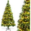 Aigostar Albero di Natale Artificiale da 180 CM,con Catena di Luci LED da 18 M,300 LED Bianco Caldo,8 Modalità di Illuminazione,Rami Ago di Pino con Pigne,Verde,Include Supporto in Metallo.