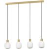 Eglo Lampada a sospensione Manzanares, 4 fiamme, illuminazione da tavolo in metallo ottone con sfere di vetro opalino bianco opaco, attacco E27, L 97 cm