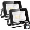 RIGIDON 2x 20W Faretto con Sensore di Movimento, 2000 LM 3000K Bianco Caldo Proiettori Faretto LED da Esterno, Fari di Sicurezza, Luci Esterno Per Giardino, Garage, Strada, Patio, Terrazza, Cortile