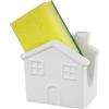 Baroni Home Portaspugna per Lavello Cucina in Ceramica, Porta Spugna per Lavandino con Spugna Inclusa, Casina Bianca, 10x6x10 cm