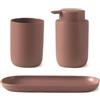 Inbagno Set accessori bagno Mocha 3 pezzi Taki - Dispenser, portaspazzolino e vassoio in plastica opaca