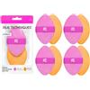 Real Techniques Miracle, spugnetta in polvere 2 in 1, confezione da 4, per miscelare il trucco su entrambi i lati, fascia elastica reversibile, in crema e in polvere