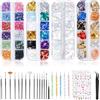 Kiperline 10000 pezzi kit per unghie con strass, 15 pezzi pennelli per nail art, 5 pezzi Dotting Pens Dotting Tool Nail Art, 5 pezzi adesivi per nail art, 4 scatole di strass colorati