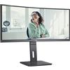 AOC CU34P3CV - Monitor curvo WQHD da 34 pollici, regolabile in altezza, altoparlante (3440x1440, 100 Hz, HDMI, DisplayPort, USB-C (65W PD), RJ45, hub USB) nero