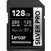 Lexar Silver Pro SDXC - Scheda di memoria professionale da 128 GB, UHS-II, C10, U3, V60, video Full HD e 4K, lettura fino a 280 MB/s, per fotografi professionisti, videografi e appassionati