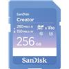 SanDisk Creator Scheda SD UHS-II 256GB (Per DSLR i Fotocamere Mirrorless, 6K i 4K Video, V60, UHS-II, Velocità fino a 280 MB/s, RescuePro Deluxe, Class 10, U3, 1 mese di Adobe Creative Cloud)