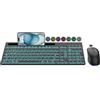 EDJO Tastiera wireless e mouse combinata, 7 effetti retroilluminati, lettere illuminate, ricaricabile, supporto per telefono, mouse a 6 pulsanti, angolo di inclinazione ergonomico, mouse USB silenzioso da