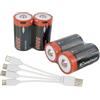 PowerSmart Batterie (4 confezioni) 5800 mWh 1,5 V LR20 Mono D USB-C, ricaricabili, con cavo di ricarica USB 4 in 1 per telecamere, telecomandi, torce elettriche