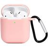 AKABEILA Cover AirPods Silicone, Custodia AirPods 2 in Silicone, Compatibile con Apple AirPods 2 & 1 Cover Custodia Protettiva Air Pods [LED Frontale Visibile] Moschettone Protettiva, Rosa
