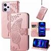 JIUNINE Cover per Redmi Note 12 Pro +, Custodia Libro in Pelle Portafoglio Case Flip Antiurto con Disegni di Farfalla [Porta Carte] [Magnetica] [Interno TPU] per Redmi Note 12 Pro Plus, Oro rosa