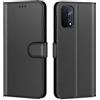 New&Teck - Custodia a portafoglio per Oppo A54 5G e custodia per Oppo A74 5G, in pelle multifunzione, chiusura magnetica con aletta anti-urto (Nero)