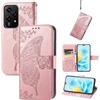 JIUNINE Cover per Honor 200 Lite 5G, Custodia Interno TPU Antiurto Portafoglio con Disegni di Farfalla [Carta Fessura] [Supporto Stand] Cover Libro in PU Pelle per Honor 200 Lite 5G, Oro rosa