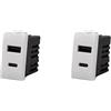 A2ZWORLD 2 Pezzi Caricatore USB da Incasso 1 Modulo, USB-A QC 3.0 + USB-C PD 20W, Ricarica Rapida 5V 9V 12V, Compatibile Con Bticino Living Light, Colore Bianco, Serie MBL