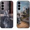 DiaryTown 2 Pezzi Cover per Samsung Galaxy S25 FE 5G Custodia Nero Silicone Morbida Gomma Ultra Back Case con Disegno Motivi Antiurto Protettivo Cover per Galaxy S25 FE 5G - Gatto & Tigre