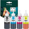 EVOKE T664 Set di cartucce compatibili con Epson Ecotank ITS L3050 L3060 L3070 L382 L210 L386 (kit CMYK) 25600 pagine 280 ml