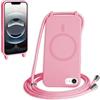 FMPCUON FNPCUON Cover Magnetica Silicone per iPhone 16E con Cordino,Compatibile con MagSafe,Custodia con Laccio Collana Tracolla Collo Sottile TPU Antiurto Protettiva Case con Corda.Pink