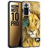CUSTOMIZZA - Custodia cover nera morbida in tpu compatibile per Xiaomi Redmi Note 10 PRO leone lion disegnato a mano giallo blu a rilievo artistico brown