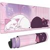 cravateSlim Tappetino da scrivania rosa Anime gatto bianco gatto nero tappetino per mouse da gioco grande, scrivania ufficio esclusivo bellissimo tappetino per mouse per donne desktop con bordi cuciti tappetino