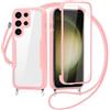 FERLAN Cover per Samsung Galaxy S23 Ultra con Cordino, 360 Gradi Antiurto Custodia con Protezione Schermo Integrata Trasparente Rugged TPU Bumper Doppia Protettiva Cover per Samsung Galaxy S23 Ultra -Rosa