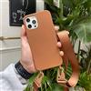 Emlivi Custodia per iPhone 12 Mini per cellulare Necklace in nylon morbido silicone liquido TPU Cover con cordino da appendere custodia protettiva con elegante fascia per iPhone 12 Mini, marrone