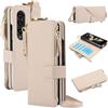 Generic Custodia a portafoglio per Samsung Galaxy Z Fold 4 [blocco RFID] [tasca con cerniera] [porta carte] custodia protettiva a libro in pelle PU con corda/polso/anello custodia per telefono uomo donna