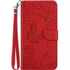 VQWQ Custodia per Oppo Reno 2 Z, Cover a Portafoglio in Pelle PU Fiore Slot per Schede Libro Supporto Cavalletto Flip Case Wallet con Cordino Chiusura Magnetica per Maschio Donna -[HT]-Rosso